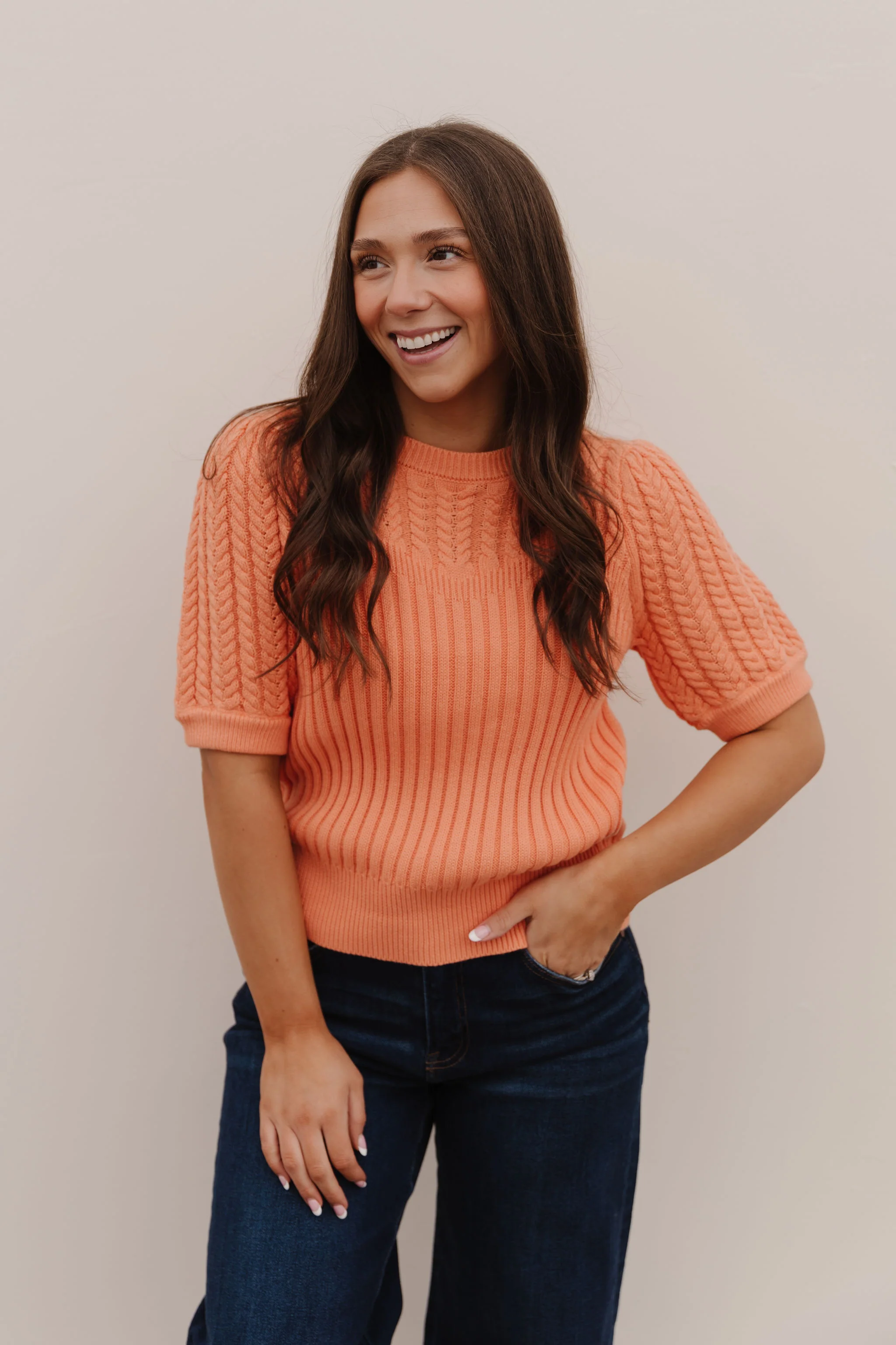 THE KASSIDY PUFF SLEEVE SWEATER IN APRICOT - Payfeveri
